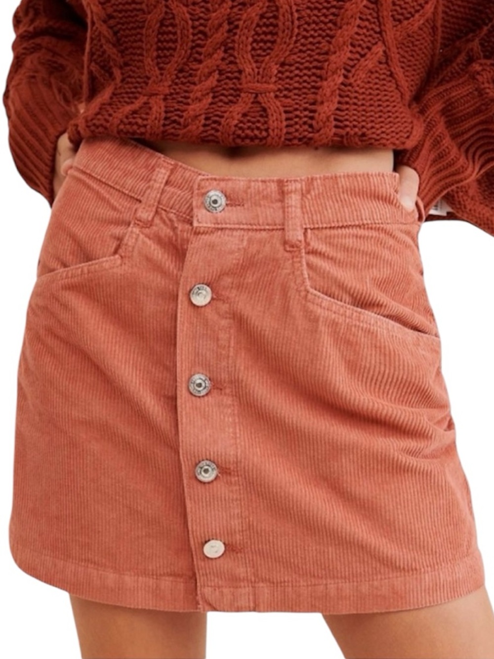 Free People Women’s Ray Corduroy Mini Skirt in Burnt Orange Size 0
